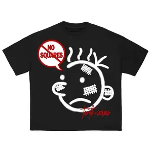 Casual No Squares Retro Street Pattern Cotton T-Shirt Menswear Top Vintage Distressed