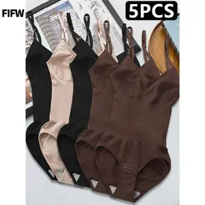 5-Piece Seamless Shapewear Bodysuit for Women with Abdominal Compression and Hip Lift Function - Tummy Control, No Padding, Stretch Nylon Spandex Blend Fabric, Black/Brown/White/Beige/Navy Blue, Suitable for Travel and Casual Wear, Comfortable Underwear