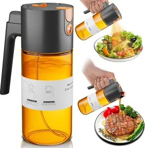 LUKUMIQI 2 in 1 Oil Sprayer for Cooking, 17oz Light-Blocking Glass Spray Bottle with Stickers, Oil Dispenser for Salad, Air Fryer & BBQ
