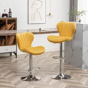 Ellston Upholstered Adjustable'swivel Barstools in Yellow, Set of 2