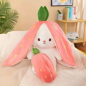 Cute Strawberry Design Plush Toy, Stuffed Animal, 1 Count Soft Double-Sided Zipper Rabbit Pillow Toy for Kindergarten Decoration, Lovely Hugging Toy, Super Soft Fluffy, for Friends & Adults, Gift for Her, Girl's Gift