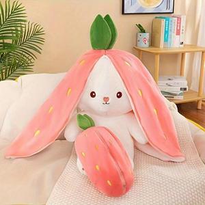 cute strawberry design plush toy, 1 count double-sided zipper soft rabbit pillow toy for kindergarten decoration, lovely embracing toy for friend & adults, gift for her, girl's gift