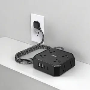 Surge Protector Power Strip - 8 Widely Outlets with 4 USB Ports(2 USB C), 5 Ft Braided Extension Cord, Flat Plug, Wall Mount, USB Charging Station
