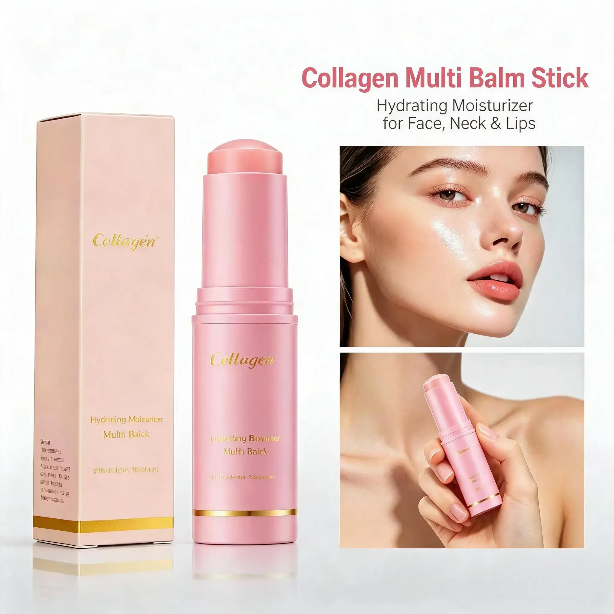 Portable Salmon Collagen Multi-Balm Stick, Travel-Size Mild Moisturizer for Dry Skin, 1-in-1 Hydrating Lip Balm for Face, Neck