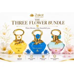 The Flower Bundle I Sahar Elix + Flower BlueShell + Flower Blush by Zakat Eau De Parfum 3.4 FL OZ Each For Women