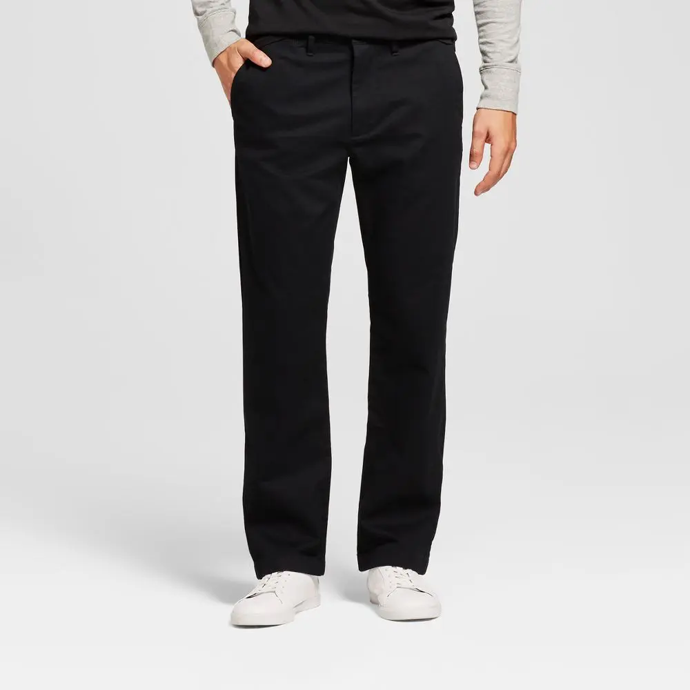 Men's Every Wear Straight Fit Chino Pants - Goodfellow & Co Black 38x30: Cotton Spandex Mid Rise