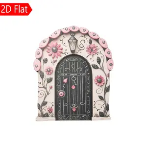 Fairy Door Garden Decoration, Flower 3D Ornament, Wooden Fairy Door for Miniature Gardens, Fantasy Style Home Decor, Garden Feature, Garden Accessories