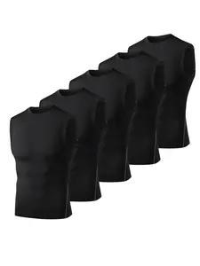 5 Pack Sleeveless Workout Shirts for Men, Stretchy Round Neck Base Layer Undershirt, Quick-Dry Breathable Gym Tank Tops Running Basketball Sports Vest, Shaping Vest, Yoga Sports Vest, Sports Clothing