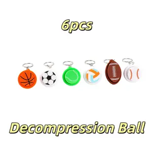 3D Printed Click Fidget Keychain, Sports Ball Themed Stress Relief Toy, Pocket Sized Anxiety Relief Fidget Toy for Kids Adults, Backpack Keychain Accessories Desk Decor with Basketball Soccer Baseball Volleyball Styles