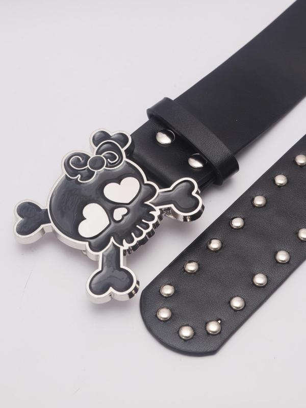 Skull Design Pu Leather Belt, Punk Style Rivet Decorated Belt for Women & Men, Fashion Belt for Party, Daily Clothing Decor, Exquisite Belt for Birthday Gift