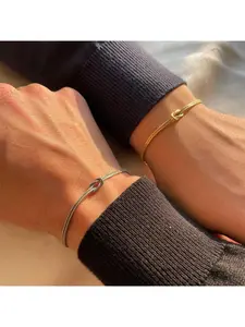 Minimalist Infinity Knot Couple Bracelet, Dainty Snake Bone Chain Matching Jewelry for Couples, Everyday Romantic Gift,Thickened Plated