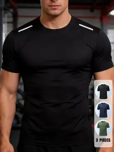 Men's 3-Pack Training Running T-Shirts, Moisture-Wicking Short Sleeve Sports Gym Tops, Comfortable Durable Workout Shirts, Quick Dry Activewear