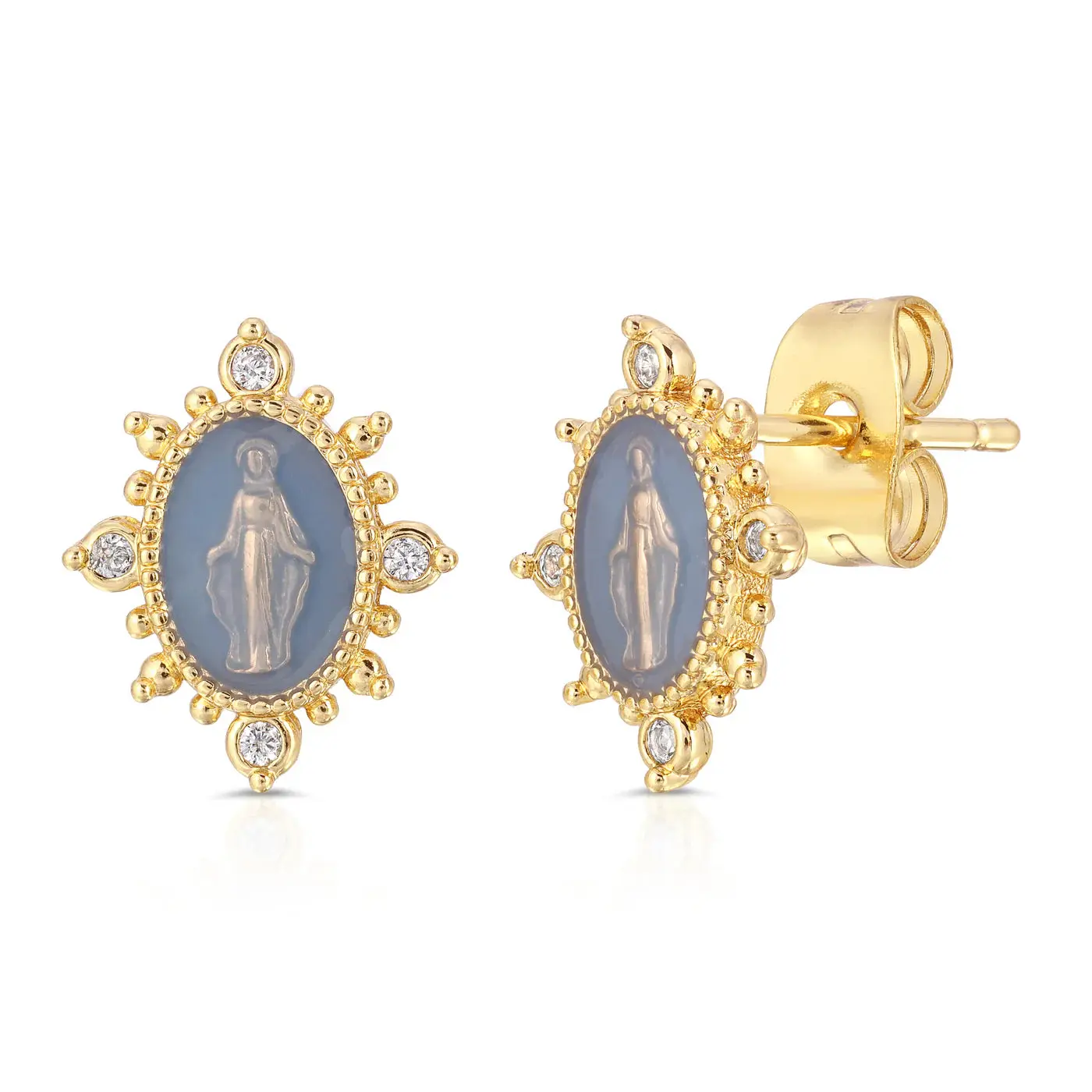 Joy Dravecky Lady Lourdes French Blue Studs