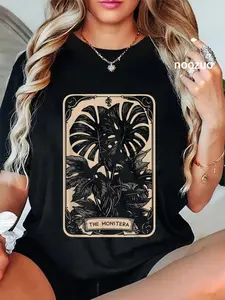 100% Cotton Unisex The Monstera Deliciosa Tarot Card Green Witch Plant Lover T-Shirt Casual Top