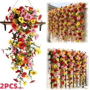 70.9-Inch 2-Piece Artificial Flower Hanging Vine, Pansy Eucalyptus Violet, Vibrant Vines, Wedding Arch Decor, DIY Balcony Dining Room