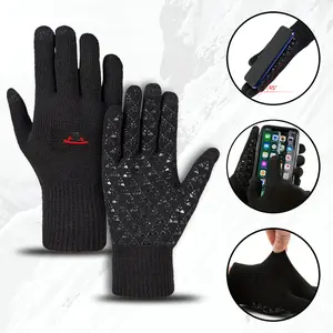 Black Winter Knitted Outdoor Sports Gloves with Red Canoe Print NonSlip Grip for Outdoor Activities Hiking Running Cycling Perfect Cold Weather Accessory for Men Women Adults Ideal Christmas Thanksgiving Birthday Gift