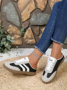 Women's & Patchwork Half Slip-On Sneakers, Retro Style Low-Top Comfortable Casual Shoes, No Heel Lazy Board Shoes