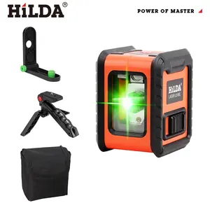 HILDA ultra green light, 2-wire orange red with vertical and horizontal cross lines, self leveling, equipped with L-shaped bracket and small tripod, used for DIY home decoration, Christmas gift giving, Laser Leveler Tool