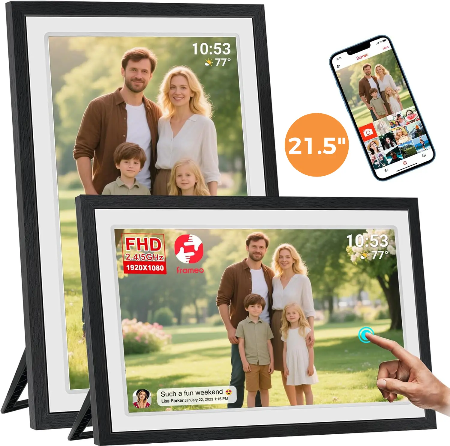 Frameo 21.5inch Digital Photo Frame with 1920x1080 FHD IPS LCD Touch Screen Dual-WiFi Share Moments 32GB Storage USB/SD Card Extend Auto-Rotate, #SummerWins, #DealsForYouDays summerwins