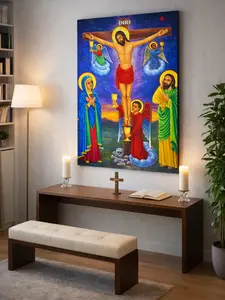 Jesus on the Cross Canvas Print – Ethiopian Orthodox Religious Wall Art Decor