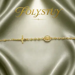 [FOYLSTUY (W175)] Rosary Bead Bracelet with Cross & Medallion Charm Stylish Rosary Bracelet for Everyday & Special Occasions