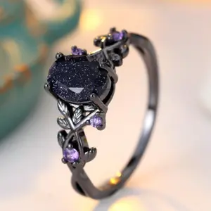Elegant Vintage Style Egg Cut Ring - Dark Blue Synthetic, Black Brass Finish