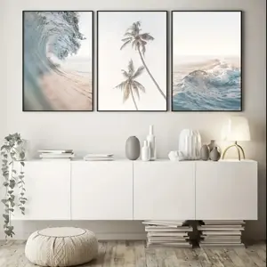 3-Piece Soft Beach & Palm Tree Canvas Art Set, Unframed Coastal Wall Decor for Living Room Bedroom Office Decoration