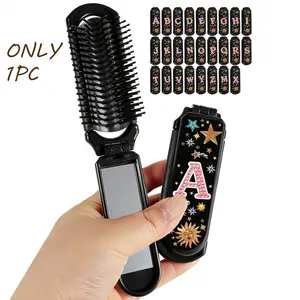 1pc Letter Folding Comb Y2K Style, Portable Mirror Comb for Girls, Retro Star Sun Design, Travel Mini Comb with Mirror, Perfect Gift, Hair Styling Comb