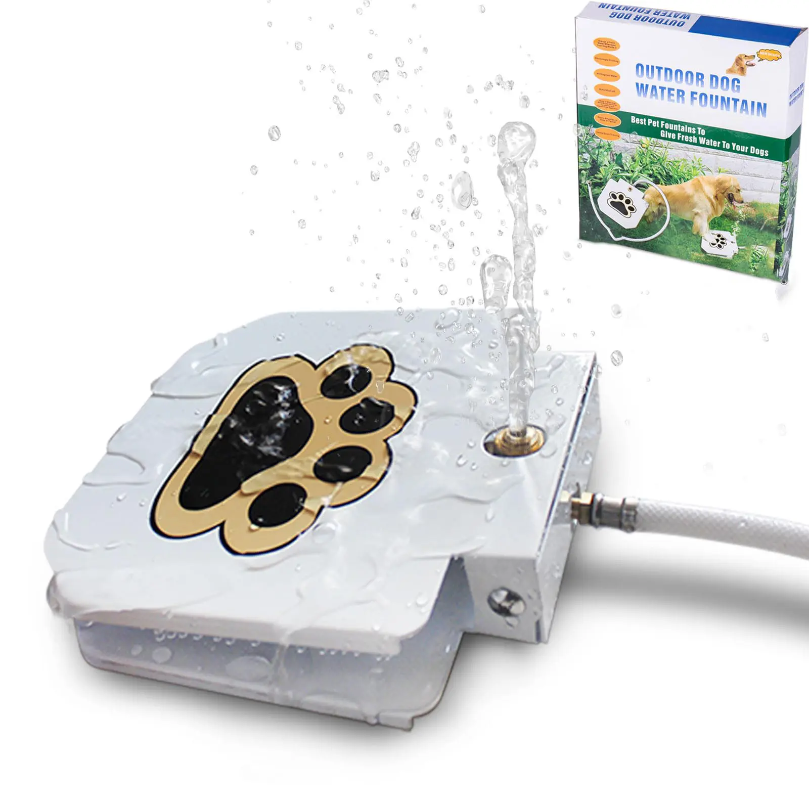 Outdoor Dog Water Fountain Step On - Upgrade Large Dog Sprinkler Drinking Water Dispenser Dog Paw Waterer Activated with Stainless Steel Hose Provides Fresh Water, Sturdy, Easy to Use