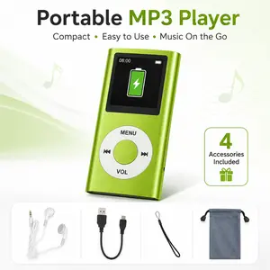 Portable MP3 Player with Wired Earphones, USB Charging Cable, Wrist Lanyard & Pouch, Compact Lightweight Music Player, Up to 8 Hours Playback, Easy Button Control for Walking, Travel, Study & Daily Use