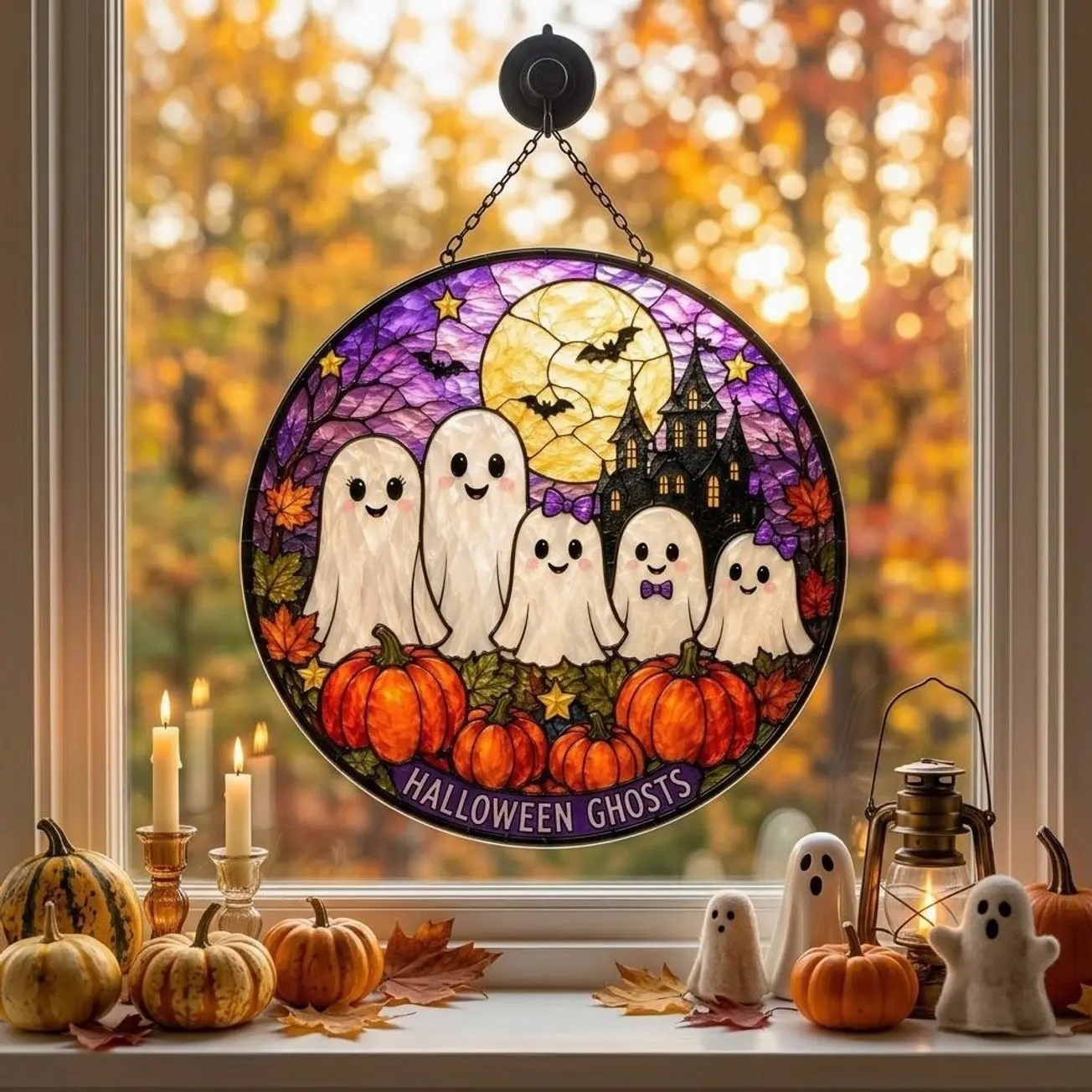 Family Ghost Acrylic Suncatcher, Custom Boo Crew Halloween Window Hanging, Family Decor, Spooky Fall Home Accent