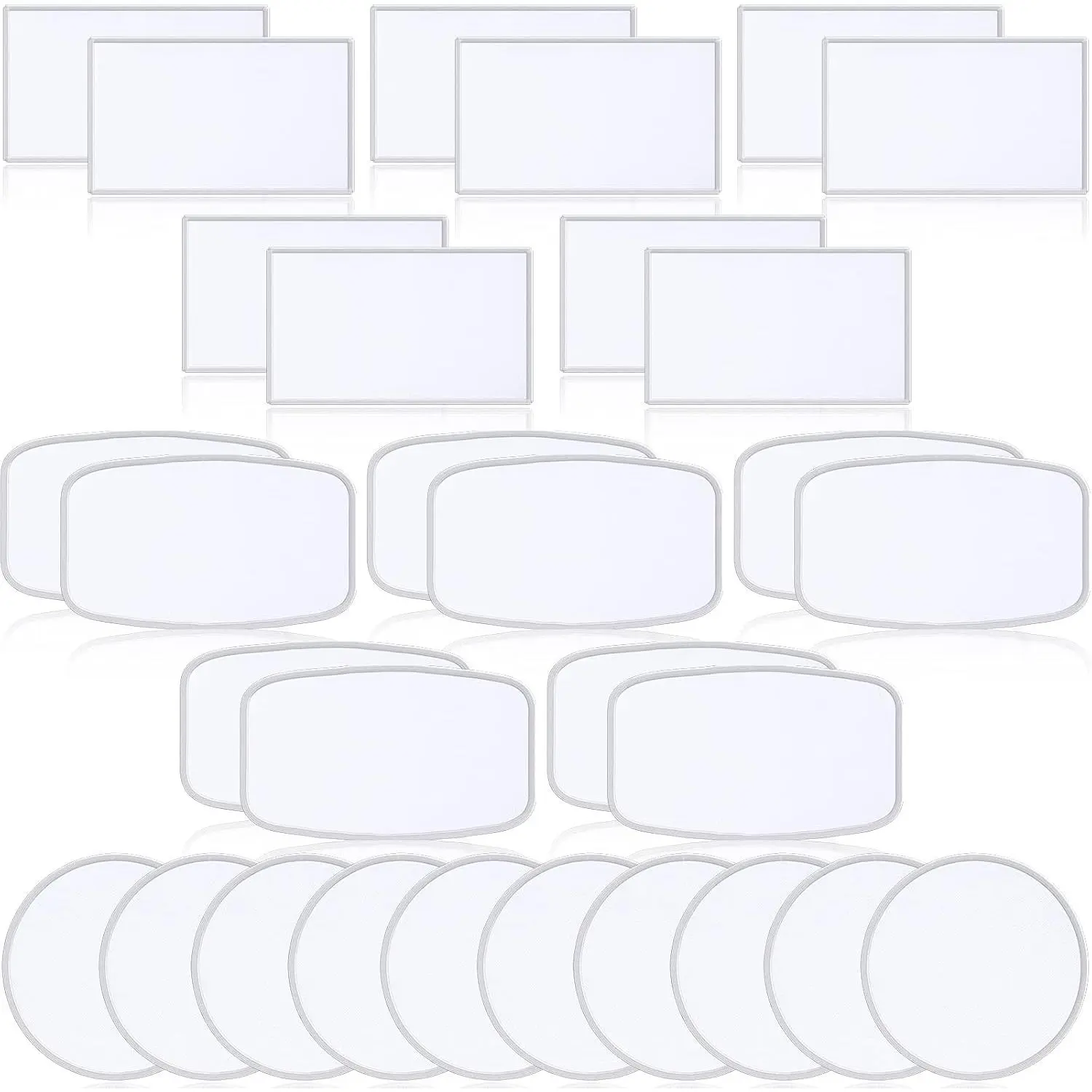 30 count Sublimation Patches Fabric Iron-on Blank Patches 3 Shapes Repair Embroidery Sublimation Blank Hat Embroidery for DIY Crafts, Caps Clothes Shoes Bags Backpacks (White Frame)