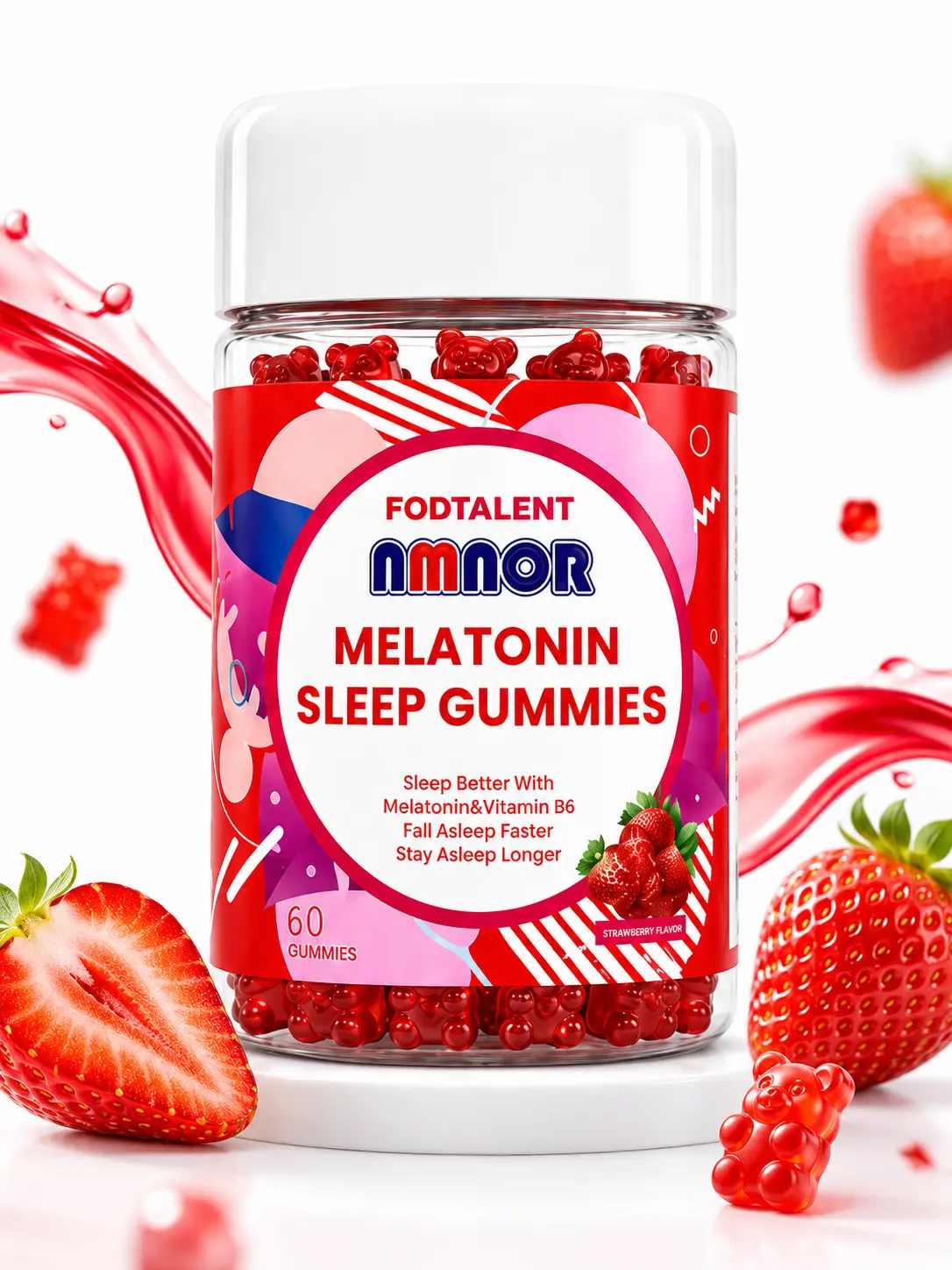 Melatonin Sleep Gummies with Vitamin B6 - 60 Count Strawberry-Flavored Bear-Shaped Nighttime Routine Supplement for Adults