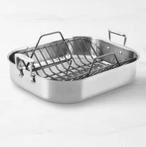 All-Clad Stainless-Steel Roasting Pan with Rack for Effortless Cooking and Roasting - Commercial Grade, Even Heat Distribution, Durable Stainless-Steel, V-Shaped Nonstick Rack