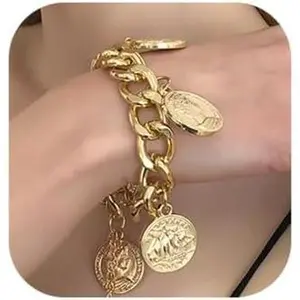 Roccan coin bracelet punk gold plated Cuban chain vintage bohemian statement link for Women Men Fashion Jewelry Accessories Trendy Jewelry