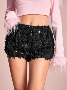 Women's Feather Sequin Mini Shorts, Party Holiday Wine Party Vacation Casual Christmas Valentine's Day Music Festival Multi-Occasion Wear