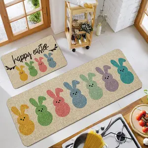 2pcs/3pcs Easter Happy Kitchen Rug Set with Colorful Rabbit Egg Flower Pattern, Spring Home Decor Low Profile Mats for Kitchen Celebrations, Kitchen Area Rug