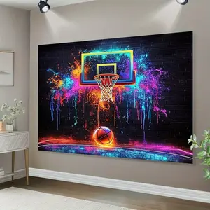 1pc Vibrant Graffiti Basketball Tapestry, Polyester Wall Hanging, Fashion Theme Decor for Home & Social Events, No Electricity Needed, Event Decoration