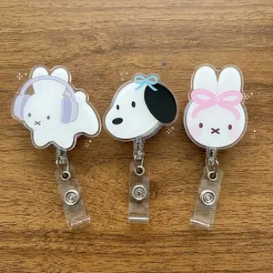 Kawaii Retractable Badge Reel - Cute Acrylic ID Name Tag Holder - Nurse Appreciation Gift - Teacher Office Accessory