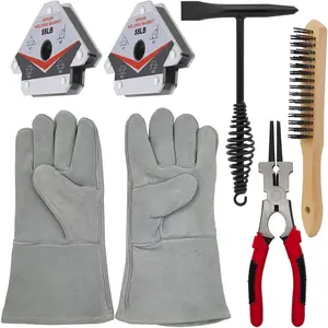 Welding Accessories,6pc,Chipping Hammer 10.5",Leather Welding Gloves 13.5",6-in-1 Welpers Pliers 8",Wire Brush 11",Welding  50LB
