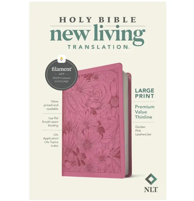 NLT Large Print Premium Value Thinline Bible, Filament-Enabled Edition (LeatherLike, Garden Pink) Imitation Leather – Large Print, November 9, 2021