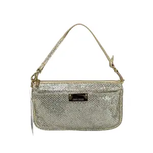 Pre-owned JIMMY CHOO Canvas Shoulder Bags Glitter GHW Pouchette Shoulder Purse