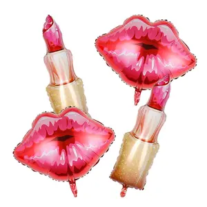 Red Lipstick and Makeup Shaped Balloon Set for Valentines, Galentines, and Beauty Party Decor