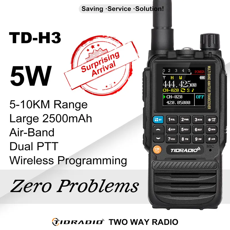 TIDRADIO TD-H3 Portable Walkie Talkie Radio - 1 x TD-H3 HAM(GMRS) Radio Handheld, 1 x Aviation Antenna, Electronic Gadgets, Long Range, Wireless Clone, Multi-Band Receiving, USB-C Programming & Charging, 2500mAh Battery, AM/FM Reception, NOAA, VOX, SCAN