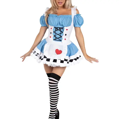 Leg Avenue Women's Miss Wonderland Checkerboard Lace Fairy Tale Halloween Pattern Costume Set with Rabbit Headband - Women's Halloween Party Wear, No Iron, Drip Dry, Costumes For Women, Women Halloween Costume