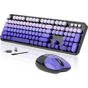 Keyboard and , 104 Round Keycaps Retro Typewriter with OTG & Brush, Full-Size , Ideal for Windows PC, , Office and College Purple