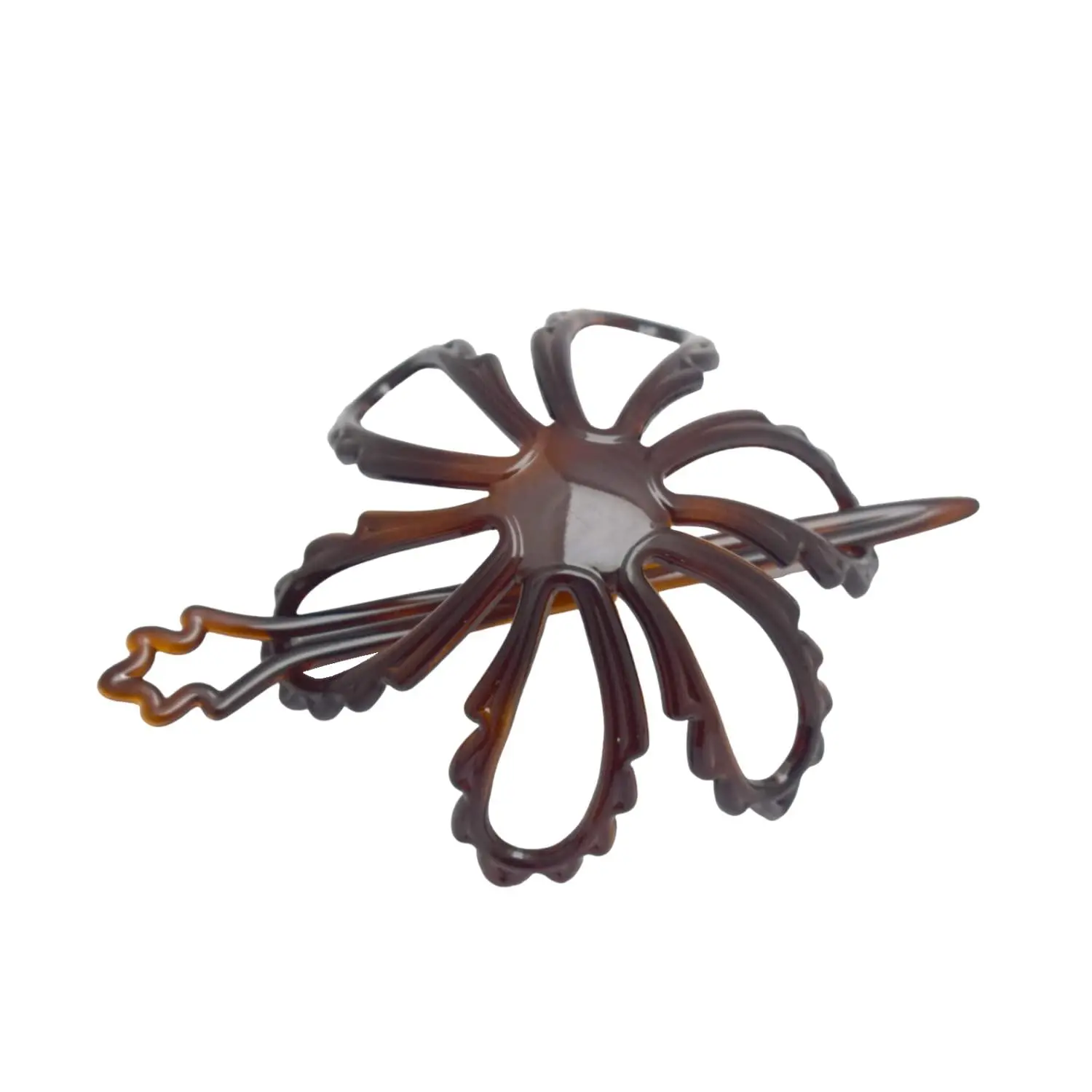 Parcelona French Floral Wavy Petal Shell Cellulose Hair Slider Bun Cover Stick