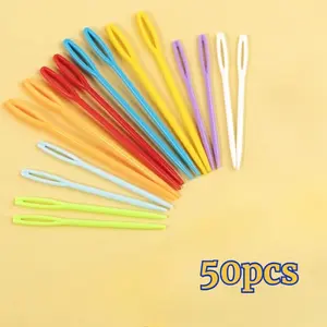[Large Eye] 50pcs Plastic Sewing Needles with Large Eye | 7cm/2.76inch Mixed Color | Durable | Sewing Supplies Crafts | for Yarn, Embroidery & DIY Handmade Crafts | for Beginners & Experts