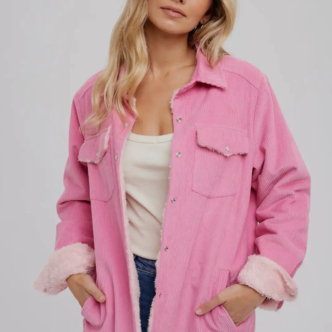 Women's Corduroy Sherpa Lined Jacket - Cozy and Stylish - Coats - Womenswear