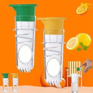 Manual Lemon Squeezer Set of 2, Spiral Top Plastic Fruit Juicer with Lid, Compact Juice Extractor for Cocktails Drinks Cooking